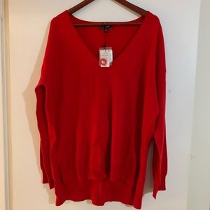 Lord & Taylor Red V-Neck Sweater
